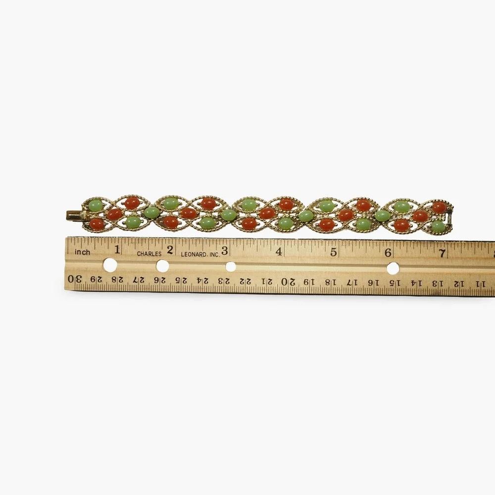 Sarah‎ Coventry Bracelet Women Gold Vintage 60s Faux Jade Cabochon Multi-Color